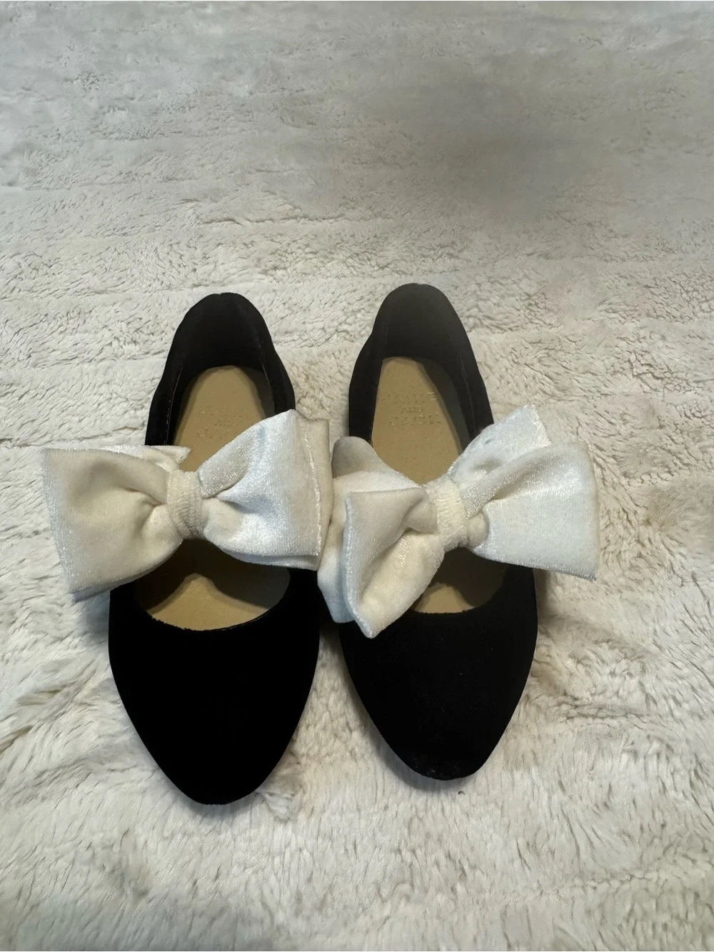 Janie and Jack Black Velvet Ballet Flats with White Bow